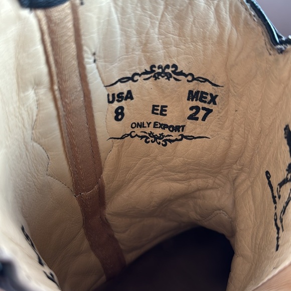 LOS ALTOS genuine ostrich belly Boots Wide Square Rodeo Toe Red Black men’s 8 EE - Picture 3 of 10